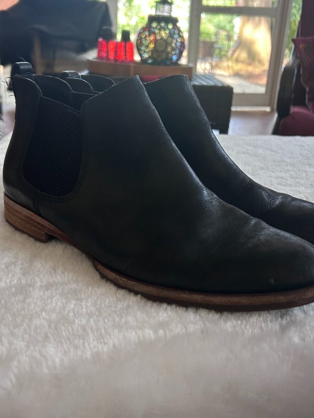 Kork Ease Kama Chelsea Boots Black‎ Size 9 Low Wood Heel Edgy Minimalist